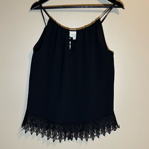 Black Dressy Tank with Embroidered Lace Hem Sz M - Picture 2 of 4